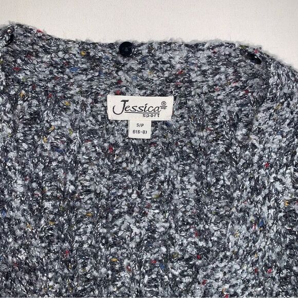Vintage Gray Marbled Flecked Cozy Cardigan Sweater Womens Small 6 Grandpa Granny - Picture 7 of 8